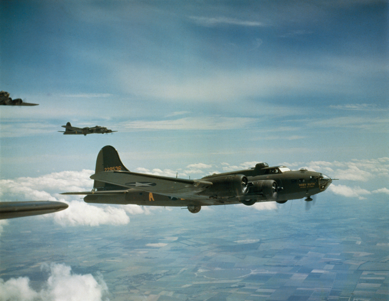 B-17F Flying Fortress ‘Mary Ruth – Memories of Mobile’ of the 91st Bomb Group, US Eighth Air Force, on a mission to attack the U-boat pens at Lorient, May 1943. (Image: IWM)